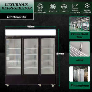 frost free 3 door upright chiller showcase commercial fruit and vegetable display refrigerator - Product Image 2