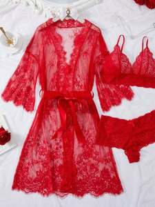 B041 Lingerie érotique de haute qualité, ensemble de nuisette à manches longues avec ceinture en dentelle, robe sexy, lingerie pour femmes, tendance - Product Image 2