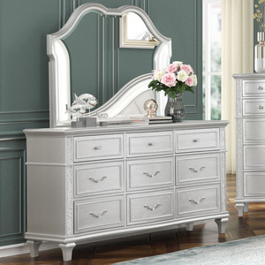 Mesa de Noche para Dormitorio con Detalles de Cristal y Herrajes Metálicos, Mueble de Almacenamiento de Lujo, Mesa de Noche Plateada Glam - Product Image 2
