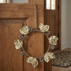 Guirnalda Navideña Clásica de Metal con Flores Decorativas, Adorno Redondo Hecho a Mano sin Luces, Paquete Individual - Product Image 3