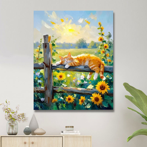 Peinture par numéros personnalisable 40*50cm <span class=keywords><strong>à</strong></span> faire soi-même, peinte <span class=keywords><strong>à</strong></span> l'acrylique, représentant un chat dormant <span class=keywords><strong>sur</strong></span> une clôture, idéale pour la décoration intérieure - Product Image 2