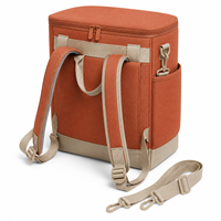 Sac isotherme en toile terre cuite avec bandoulière réglable et poche latérale pour pique-nique, déjeuner ou plage