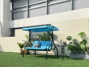 3 Person Porch Swing 2-in-1 Convertible Outdoor Swing Bed With Adjustable Canopy Metal Frame Swing For Backyard Poolside