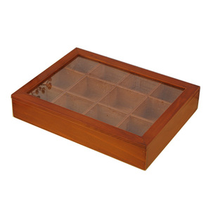 Boîte de rangement en bois à douze compartiments avec couvercle en verre pour bijoux, organisateur de bureau, capacité 4L - Product Image 5