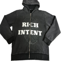 Sudadera con capucha para hombre, personalizada, con bordado 3D digital, ecológica, con forro cortavientos, de corte regular, estilo vintage, con efecto desgastado, con cremallera y lavado ácido.