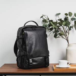 Men's Leather <b>Backpack</b> 36-55L Waterproof Solid Color Leisure Travel <b>Backpack</b> With Interior Zipper Pocket - Product Image 1