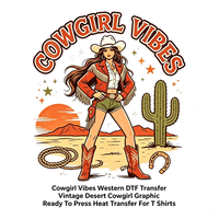 Cowgirl Vibes Western DTF-Transfers Druckfertig Großhandel Kundenspezifische Wärmeübertragungsdrucke Schneller Versand für T-Shirts und Kleider