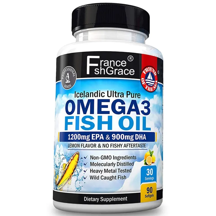 アイスランドの超純粋なレモンフレーバー魚のような後味のないOmega3魚油90ソフトジェル非遺伝子組み換え成分栄養補助食品