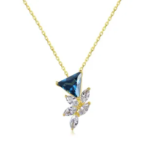 Luxury Fine Jewelry Flower Pendant 925 Sterling Silver 18k Gold Triangle Shape Diamond Necklace For Women