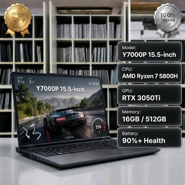 CoreNest Used Gaming Laptop Lenovo Legion Y7000P AMD Ryzen 7 5800H RTX 3050 Ti 16GB RAM 512GB SSD 15.6 Inch Used PC