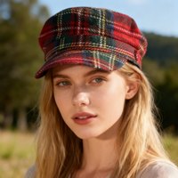 Gorras de Tartán Rojas y Verdes al por Mayor, Gorras de Navidad Vintage para Mujer