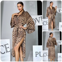 Robe longue en acétate à imprimé léopard avec manches évasées, vêtement d'intérieur et de nuit pour femme, accessoire de matin pour mariage