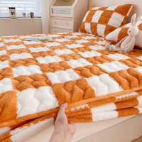 Housse de matelas en polyester/coton, drap-housse en velours arctique, série à carreaux, lit double, anti-acariens, reine, king size, décoration intérieure