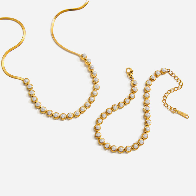 Pearl Necklace Set with AAA Pearls Bezel Setting Women's Everyday Wear JDN0310016 JDB0310020 Combination Jinhua Origin