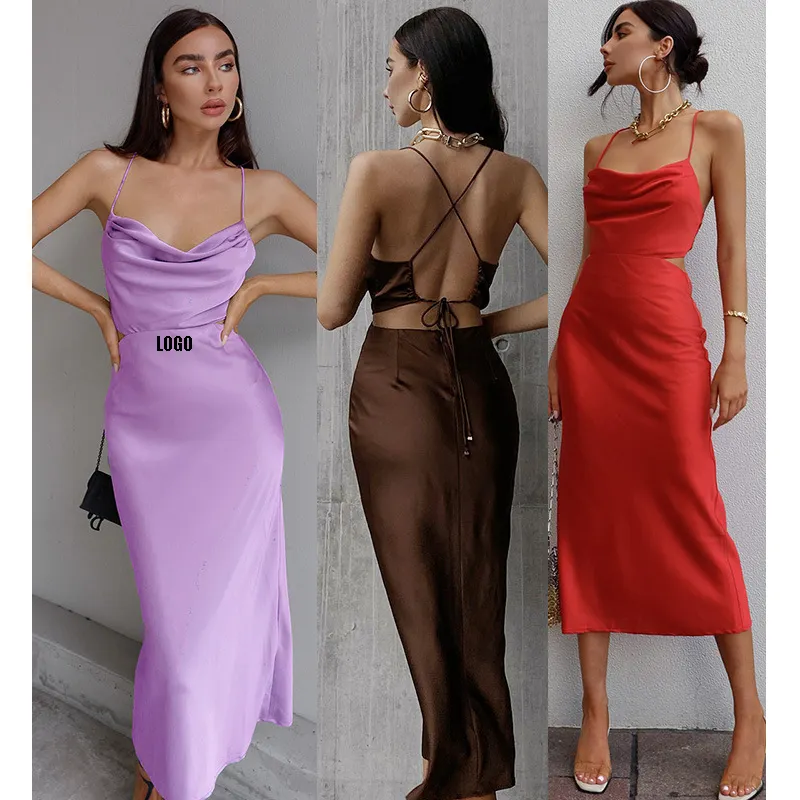 Free shipping Fashion Summer Ladies Dresses Clothes Women Sexy Satin Bandage Dresses Elegant Casual Backless Dress Suspenders