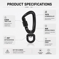 Mousqueton pivotant compact 4KN en aluminium aéronautique avec verrouillage à vis, boucle de sécurité anti-emmêlement, clip de fixation pour laisse de chien et sangle.