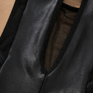 Body <span class=keywords><strong>Elegante</strong></span> da Donna Effetto Raso Nero con Pannello in Rete Trasparente e Scollo a V Profondo, Lingerie Intera Tipo Teddy - Product Image 3