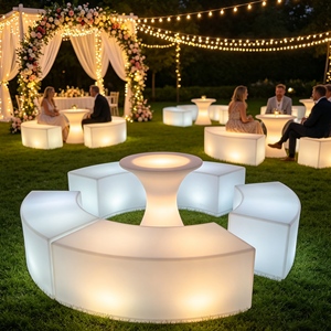 Juego de Muebles para Cafetería y Restaurante, Lujoso Juego de Comedor <span class=keywords><strong>con</strong></span> Iluminación LED, Asientos de Plástico, Sofá, Mesa y Sillas para Restaurante - Product Image 1