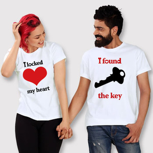 T-shirt décontracté pour couple « <span class=keywords><strong>J</strong></span>'<span class=keywords><strong>ai</strong></span> verrouillé mon cœur, <span class=keywords><strong>j</strong></span>'<span class=keywords><strong>ai</strong></span> <span class=keywords><strong>trouvé</strong></span> la clé » – T-shirt amusant pour hommes et femmes, vêtements assortis pour l'été - Product Image 1