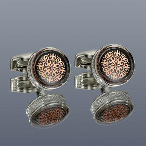 Mancuernillas de Lujo con Diseño de Flor y Logotipo Personalizado, Mancuernillas Negras con Botones Personalizados para Hombre - Product Image 1