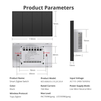 Zemismart Zigbee US Interrupteur mural noir avec neutre 1 2 3 4 6 Gangs Interrupteur à rideau Tuya App Alexa Google Home