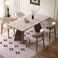 Table à manger moderne et minimaliste en marbre avec pieds en noyer massif pour salle à manger, meubles de maison