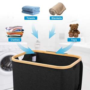 Cesto de Ropa Plegable de 100L con Tapa y Asa de Bambú, Cesto para Ropa Sucia, Organizador, 2 Bolsas Interiores Desmontables - Product Image 2