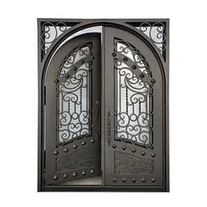 Wrought Iron Entrance Main Gate Security Double Glass Entry Doors