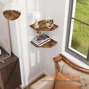 Wooden <b>Wall</b> <b>Mounted</b> <b>Shelf</b> 2 Tier Geometric Solid Wood Storage Rack For Living Room Decorative Organizer - Product Image 4