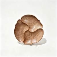 Plateau à fruits en bois massif sculpté à la main à 3 compartiments, bol en bois naturel en forme de pétale, plateau de service pour snacks, noix, bonbons, décoration d'intérieur