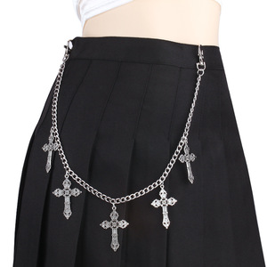 yueli Cross Waist <b>Chain</b> Zinc Alloy Five Cross Pendant Hip Hop Fashion Accessory Daily Wear Unisex - Product Image 2