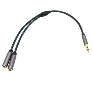 Kabel ekstensi Headphone Splitter 3.5mm, kabel ekstensi Splitter Audio Stereo Y AUX, adaptor Jack Headphone ganda pria ke Wanita