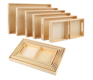 Plateaux de service en bois non finis écologiques avec poignées en différentes tailles Plateaux en bois naturel avec poignées - Product Image 1