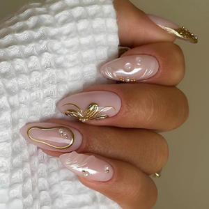 Uñas Postizas de Alta Calidad con Diseño de Corazón <span class=keywords><strong>Rosa</strong></span> y Blanco, Uñas Artificiales Lindas y Dulces - Product Image 2