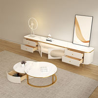 Meuble TV en plaque de roche blanche, meuble TV moderne avec support métallique, meuble de salon