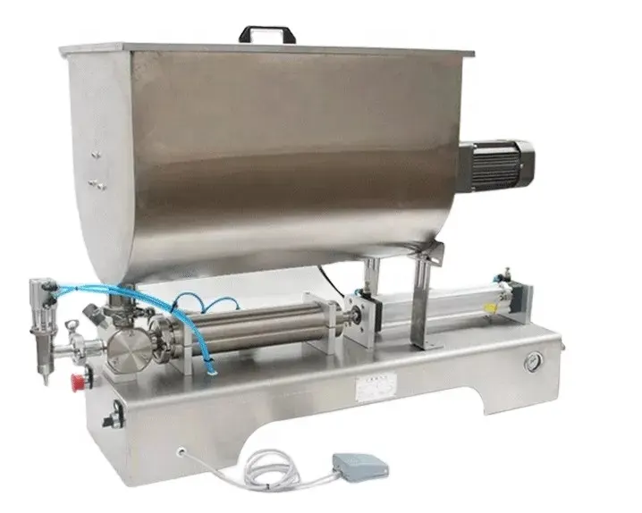 Mezclador de mermelada y tolva de calor, relleno ajustable tipo U, máquina de llenado de mantequilla de maní, relleno semiautomático neumático para salsa