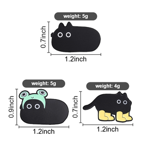 Broche en émail chat noir mignon et dodu, 3 styles : uni/chapeau de grenouille/pattes jaunes, pour décoration de sac à dos - Product Image 6
