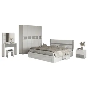 Set Furnitur Kamar Tidur Gaya Modern, Set Perabot Kamar Tidur, Kilau Tinggi, Harga Grosir, Putih, Abu-abu, Queen, Set Tempat Tidur Pengangkat