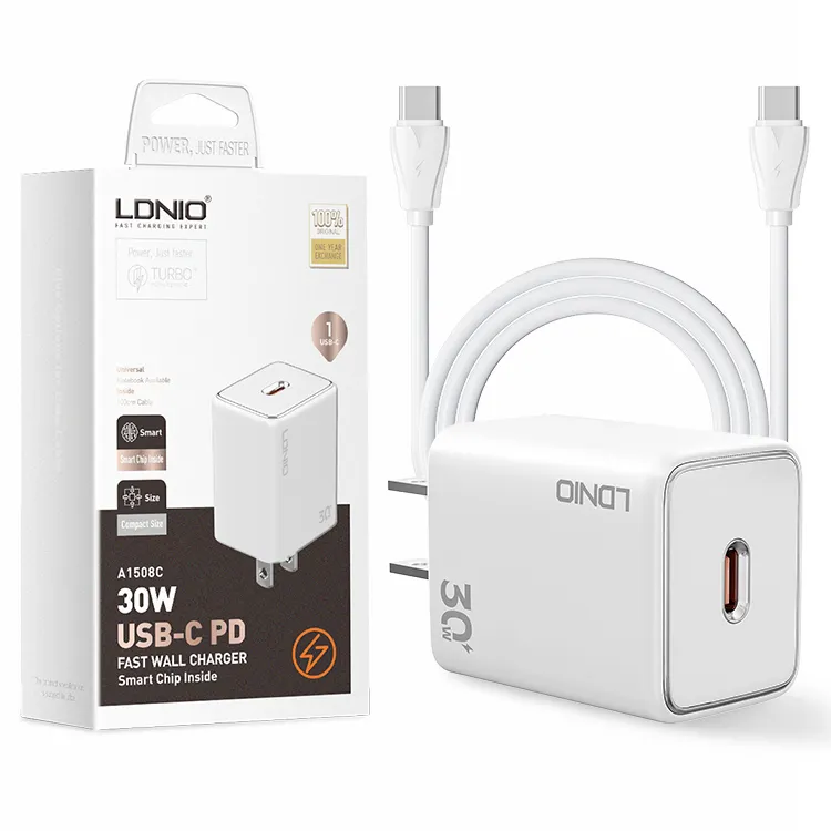 LDNIO A1508C 30W OEM Type C Cargador PD Fast Wall Charging Adapter for iPhone 12/13/14 Pro Cell Mobile Phone Charger Custom