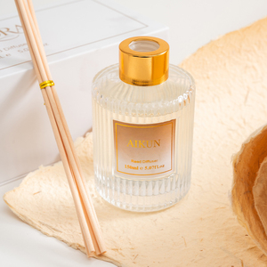 Aikun Large Capacity Long Lasting Ribbed Amber Glass <b>Reed</b> <b>Diffuser</b> with Fiber Sticks Gold Tone Cap Gift Box for Yoga Studios - Product Image 4