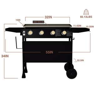 Plaque chauffante d'extérieur 4 brûleurs <span class=keywords><strong>Plancha</strong></span> Flat Top Teppanyaki Gas Grill <span class=keywords><strong>Camping</strong></span> BBQ Propane Grill Griddle - Product Image 2