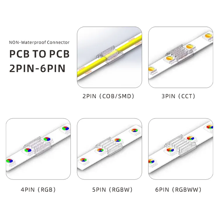 Smd cob 5mm 8mm 10mm 12mm rgb cct PCB tidak tahan air ke PCB led strip konektor cahaya