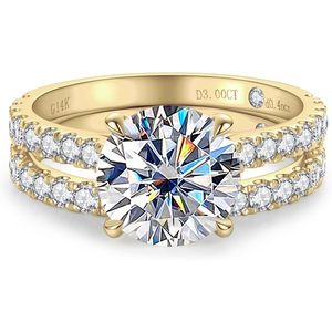 Bague de mariage personnalisée SGARIT en moissanite, 3 carats, taille brillant rond, monture pavée en or 14 carats, bijoux pour femme - Product Image 1