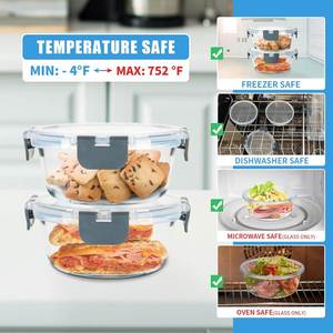 Boîtes à lunch en verre pressé côtelé, nouveau design, compatibles micro-ondes, avec couvercles anti-fuite, adaptées au congélateur - Product Image 4