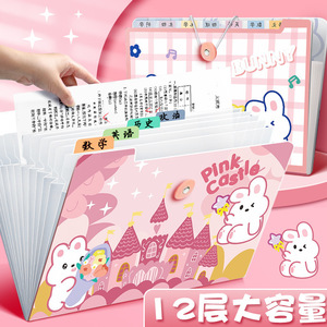 Porte-documents accordéon A4 Rose Château, 12 compartiments, organiseur de documents d'examen pour étudiants, classeur en plastique - Product Image 1