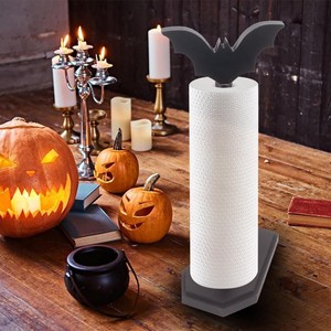 Gothic Bat Shape Toilet Paper Holder Black Wooden Desk Decor Halloween Theme Free <b>Standing</b> Design - Product Image 2