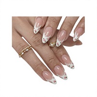 Vente en gros de faux ongles en ABS de forme amande, imprimé léopard 3D, faits à la main, style Ins, couvrance totale, 24 pièces