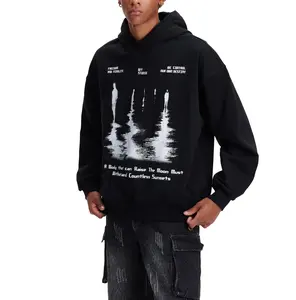 Abstract Silhouette Print Long Sleeved Pullover Hooded Sweater Men High Street Trend Loose Hoodie