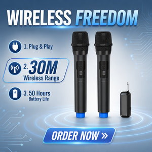 ระบบไมโครโฟนไร้สายแบบพกพา 2.4G แบบคู่ ชาร์จซ้ำได้ แบตเตอรี่ 18650 แบบถอดได้ ใช้งานได้นาน 50 ชั่วโมงสำหรับการพูด - Product Image 1