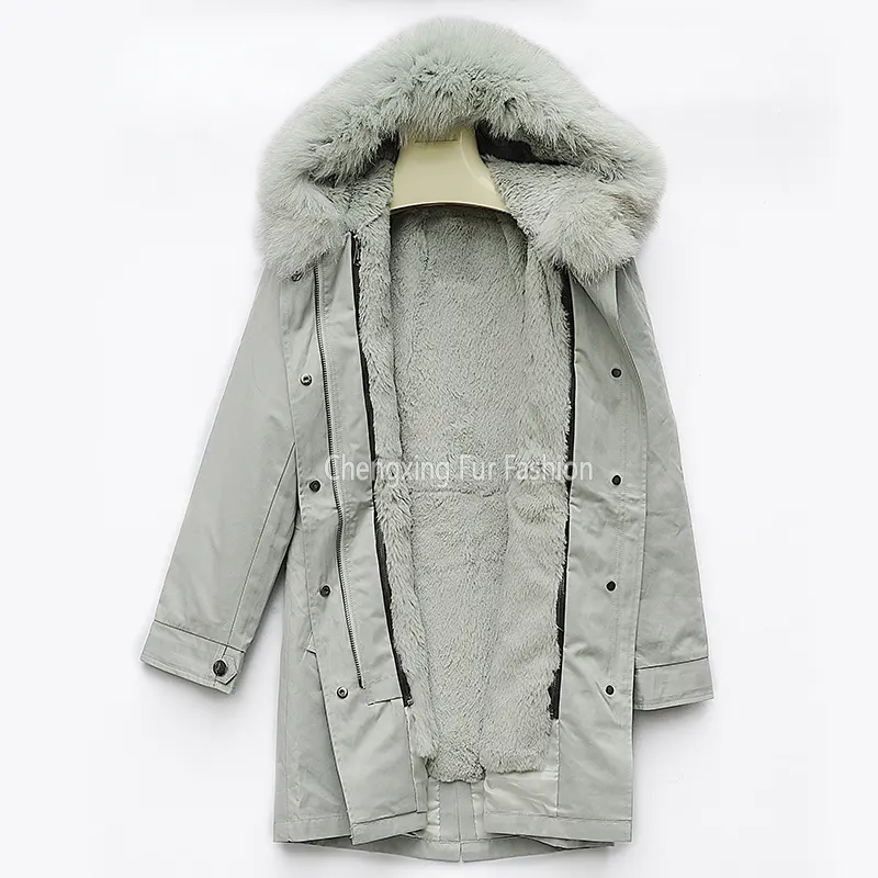 CX-G-P-32D 2023 nouvelles vestes chaudes Parkas vraie fourrure de lapin doublure fourrure de renard à capuche longue Parka femmes